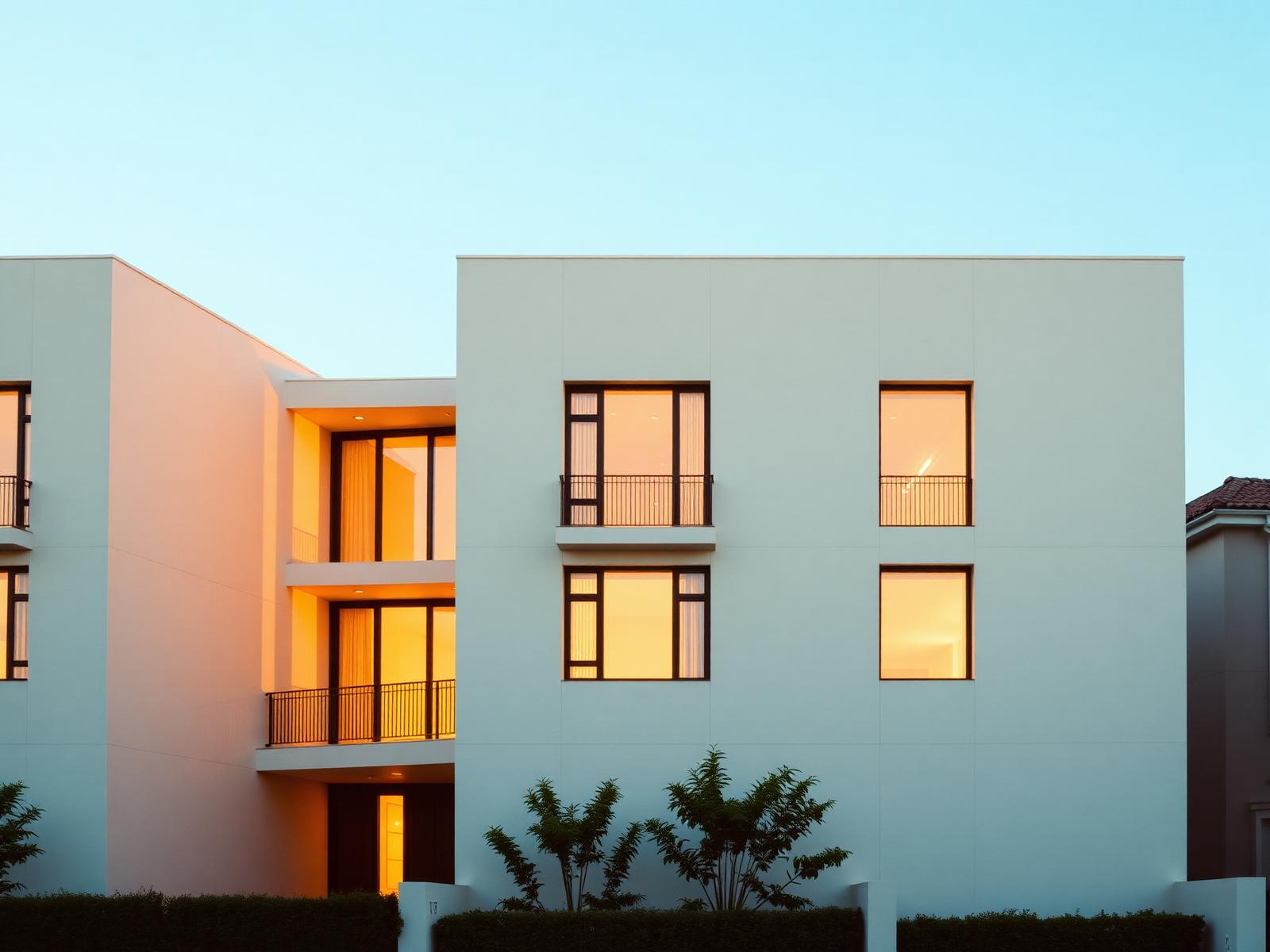 Modern residential building at golden hour